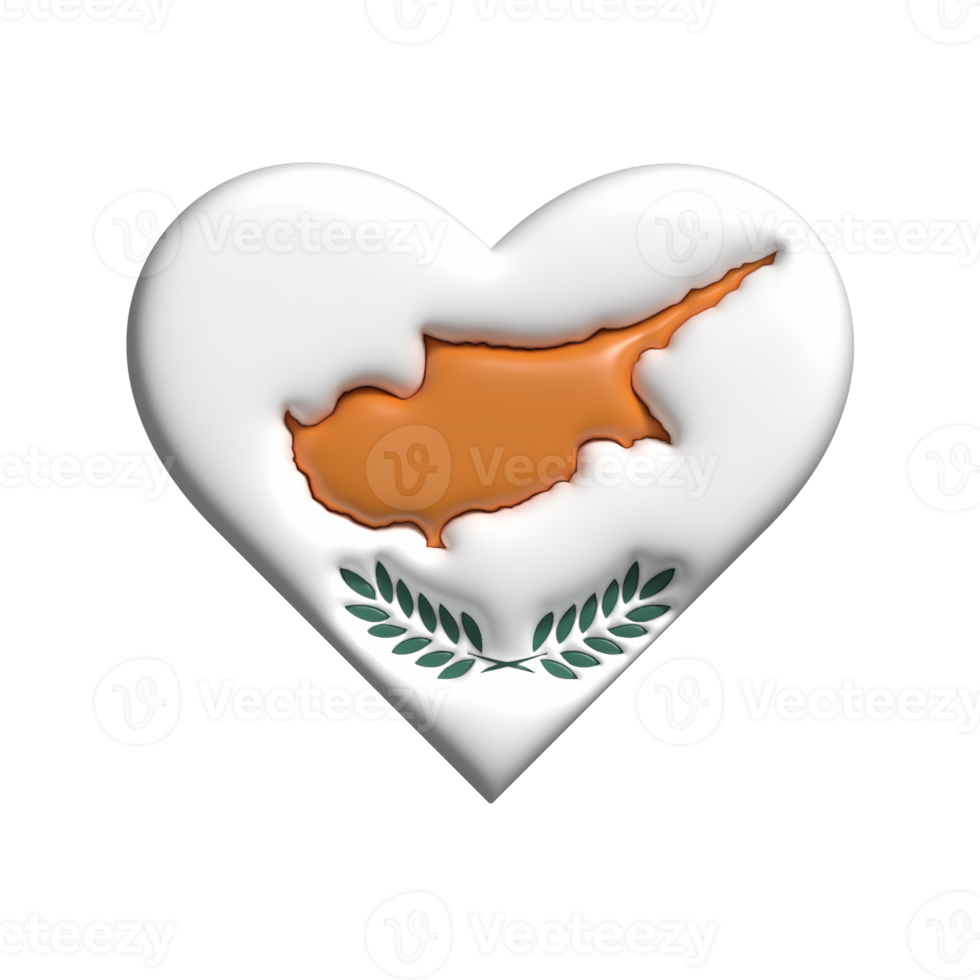 Cyprus heart flag shape. 3d render png