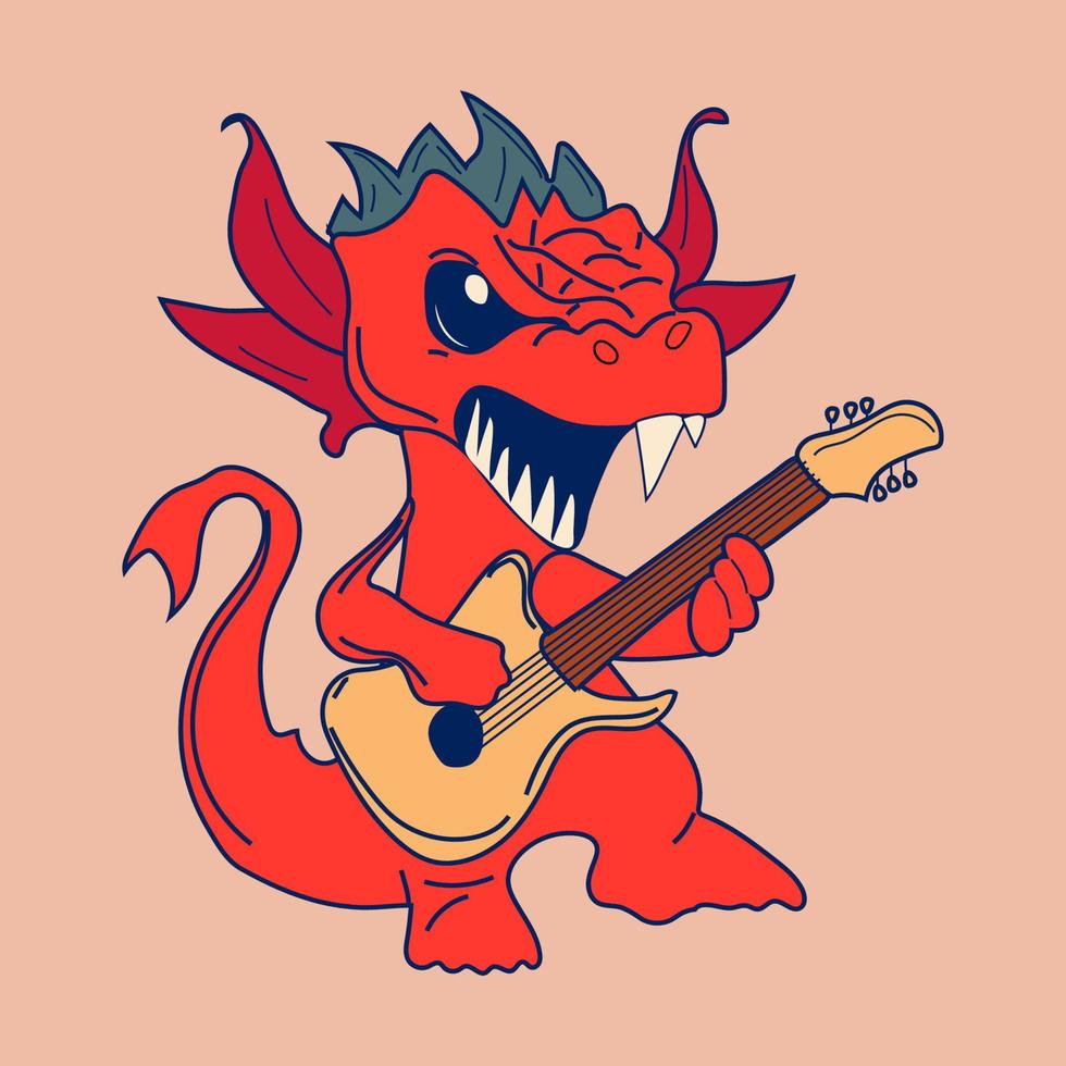 Vector Stock Illustration isolated Emoji character cartoon dragon dinosaur play guitar sticker emoticon for site, info graphics, video, animation, websites, mail, newsletters, reports, comic