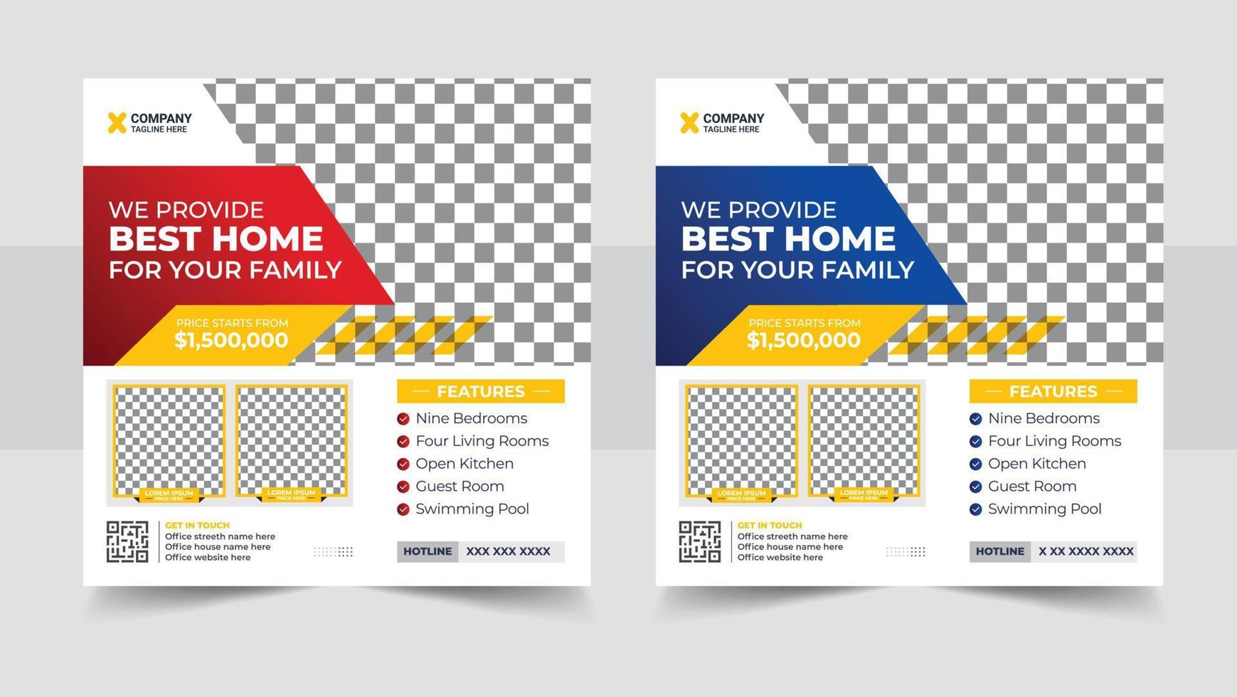 Real estate house social media post or square banner template vector