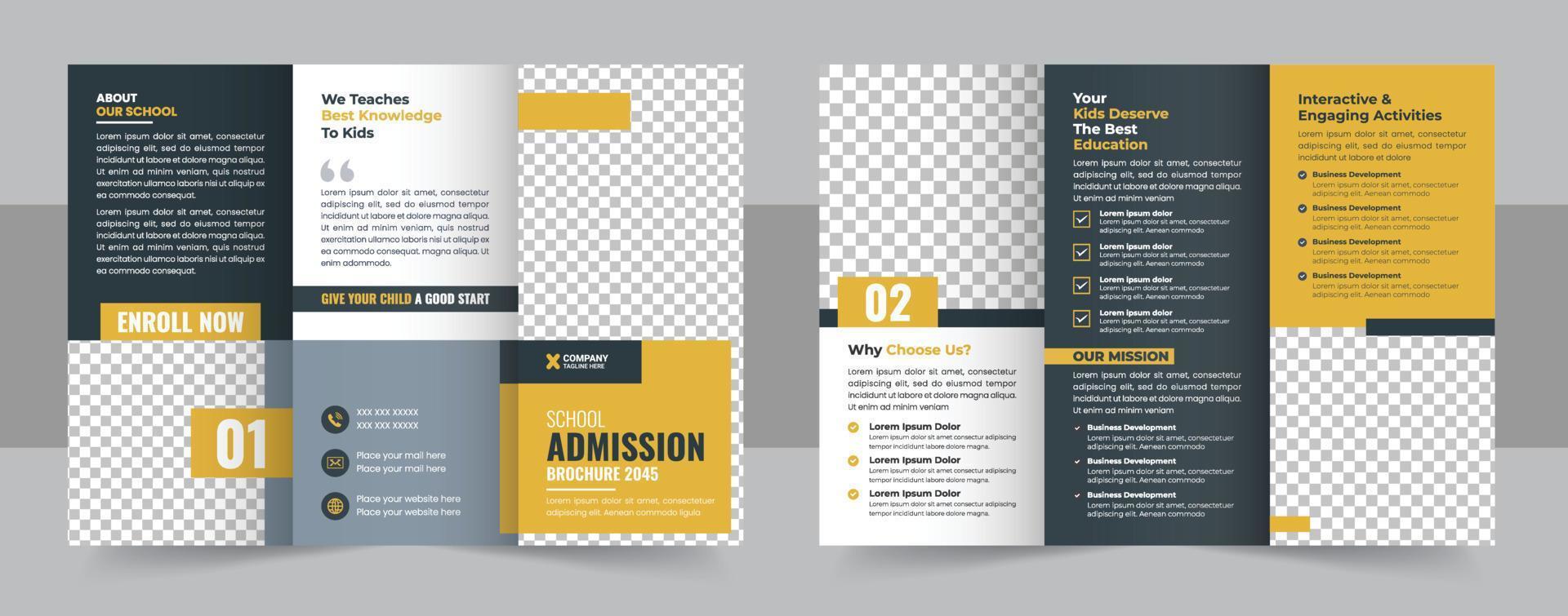 Kids back to school education admission trifold brochure template or kids academy brochure design vector