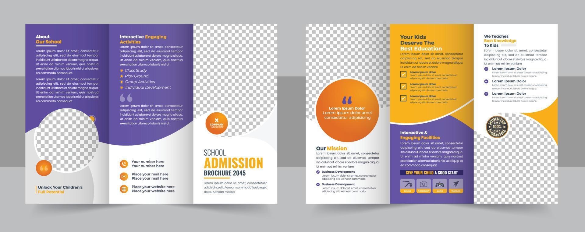 School Admission Tri-fold Brochure Template, Kids back to school education admission trifold brochure template, kids academy brochure template design vector