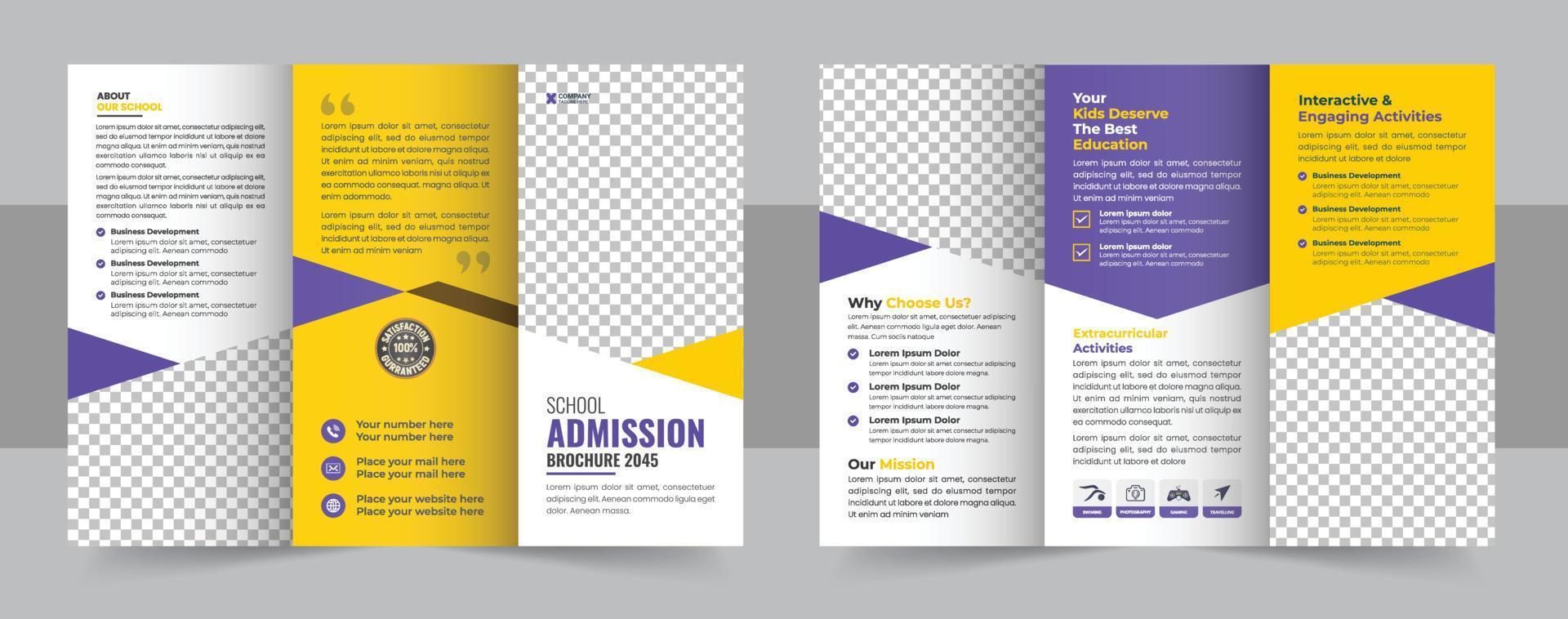 School Admission Tri-fold Brochure Template, Kids back to school education admission trifold brochure template, kids academy brochure template, abstract shapes for learning, teaching purpose vector