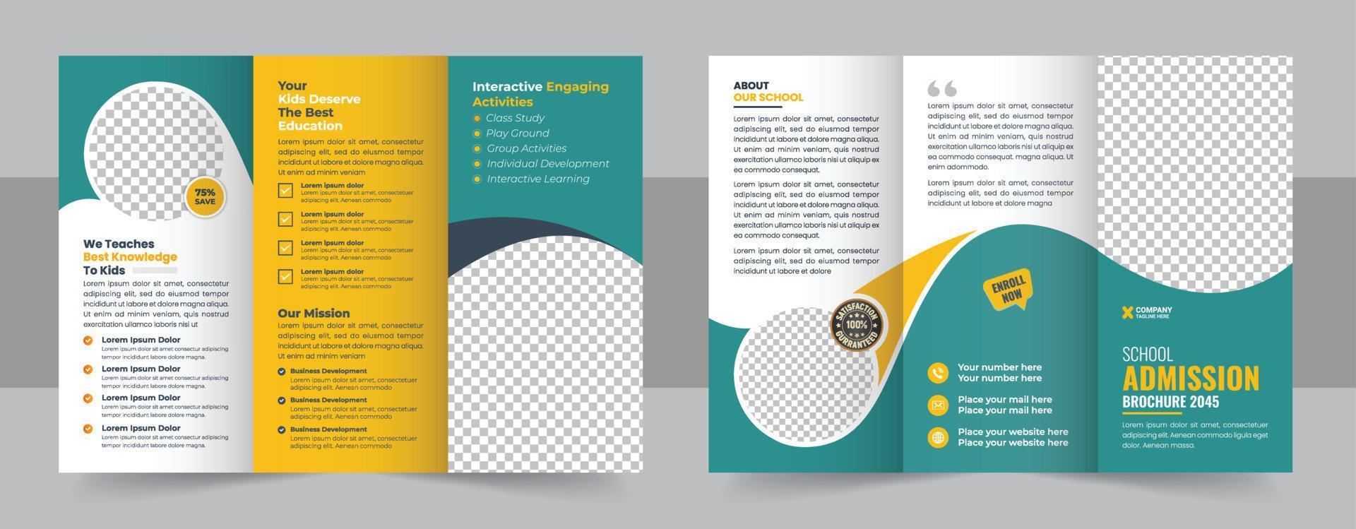 School Admission Tri-fold Brochure Template, Kids back to school education admission trifold brochure template, kids academy brochure template, abstract shapes for learning, teaching purpose vector