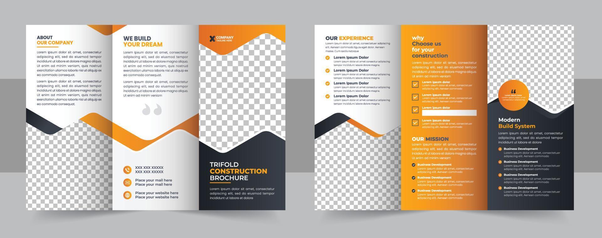 Construction trifold brochure template design, Construction business trifold brochure template, Real estate brochure design vector