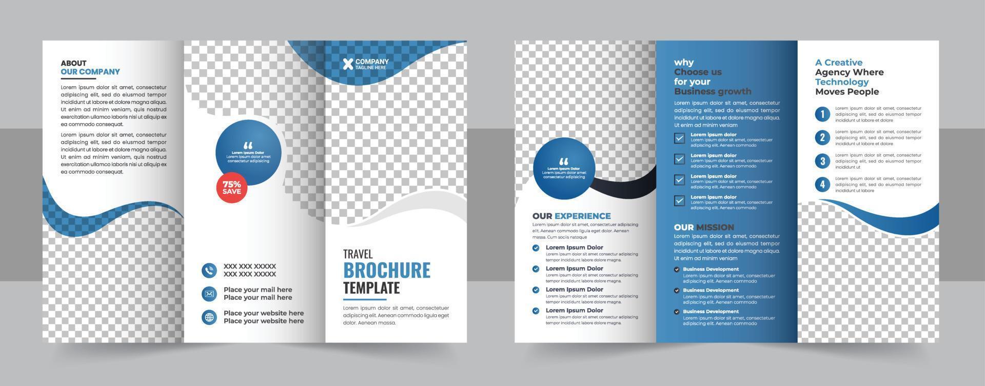 Trifold Travel Brochure Template, Travel tour agency trifold Brochure Design template vector