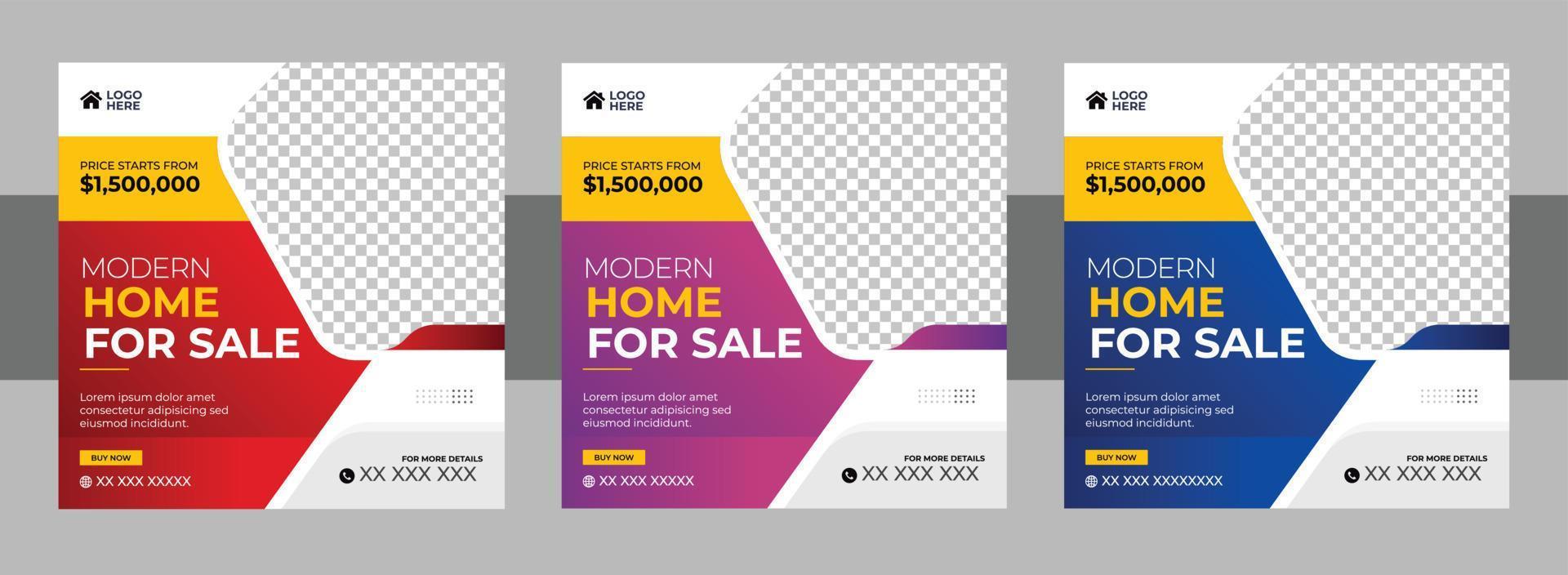 modern Real estate home for Sale social media Post and square banner template design vector