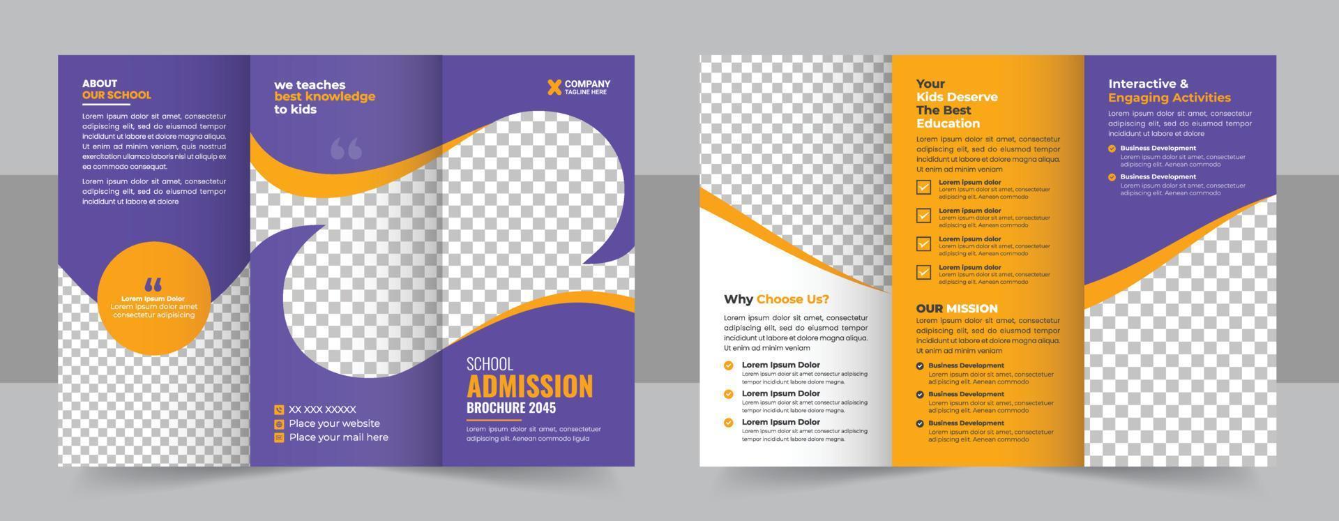 School trifold brochure template design, Kids back to school education admission trifold brochure template, kids academy brochure template layout, company profile template vector