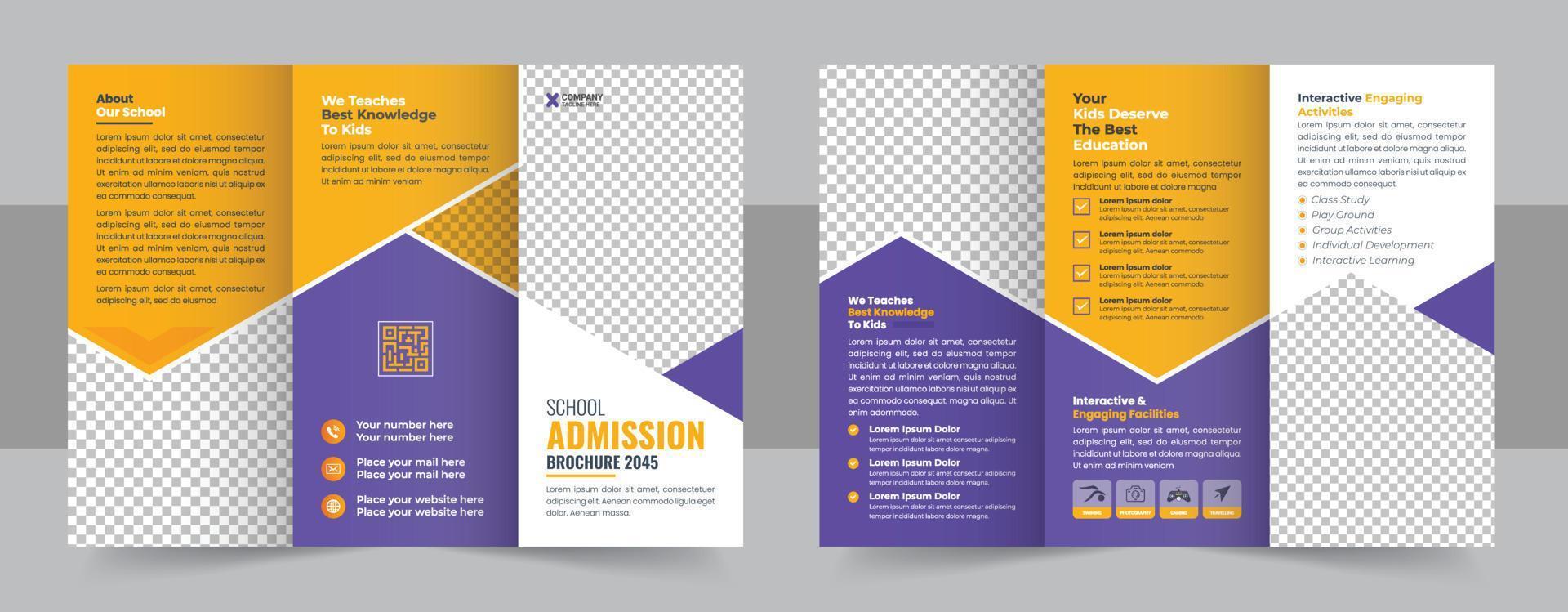 School Admission Tri-fold Brochure Template, Kids back to school education admission trifold brochure template, kids academy brochure template design vector