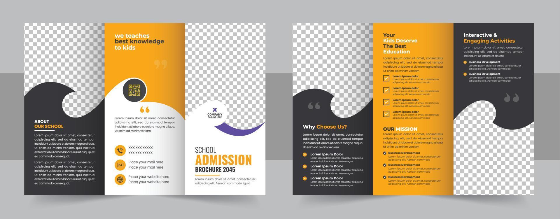 Kids back to school education admission trifold brochure template or kids academy brochure design vector