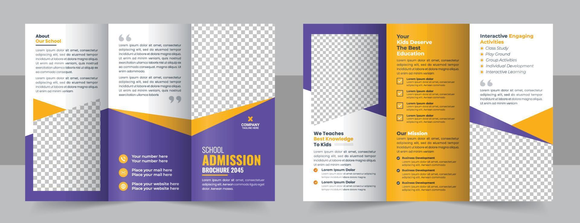 Kids back to school education admission trifold brochure template, school trifold brochure design, kids academy brochure layout vector