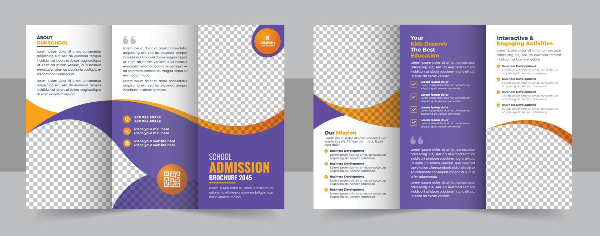 Kids back to school education admission trifold brochure template design, school trifold brochure design, kids academy brochure template vector