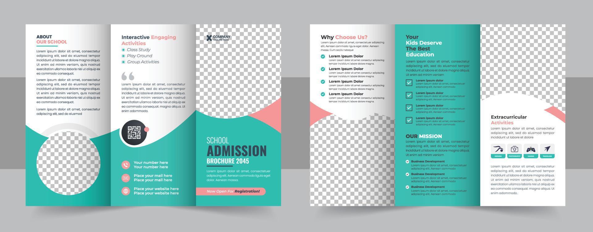 School Admission Tri-fold Brochure Template, Kids back to school education admission trifold brochure template, kids academy brochure template design vector