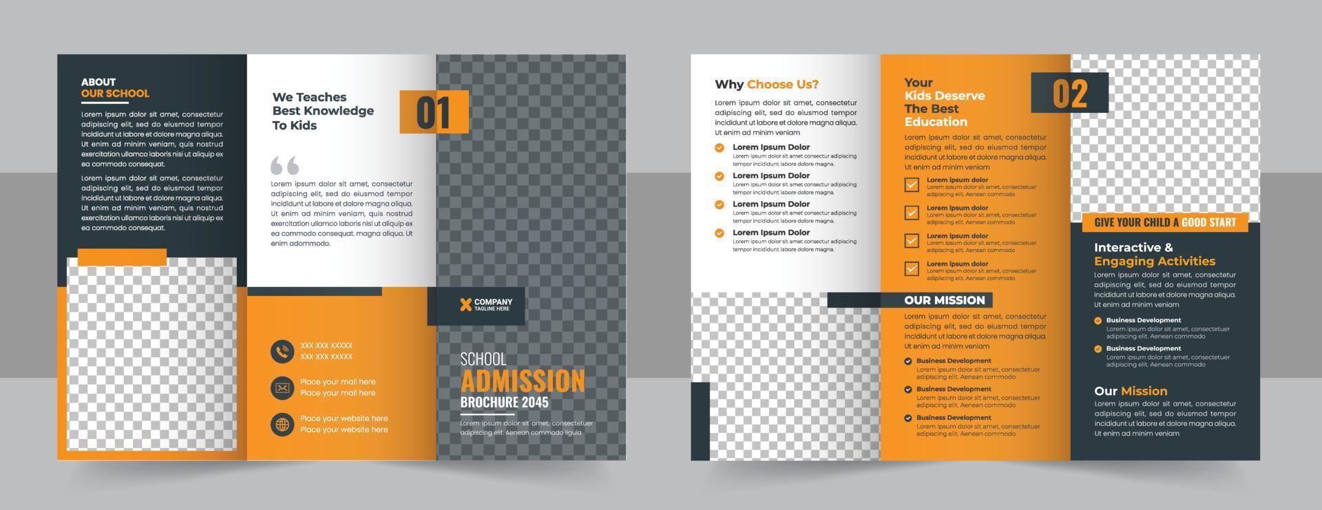 Kids back to school education admission trifold brochure template or kids academy brochure design vector