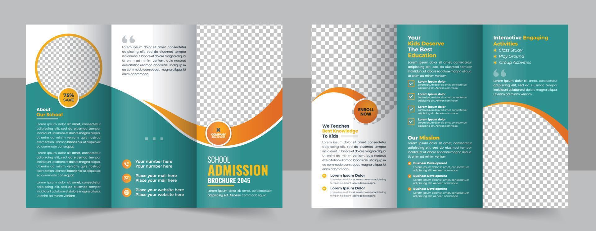 Kids back to school education admission trifold brochure template, school trifold brochure design, kids academy brochure layout vector