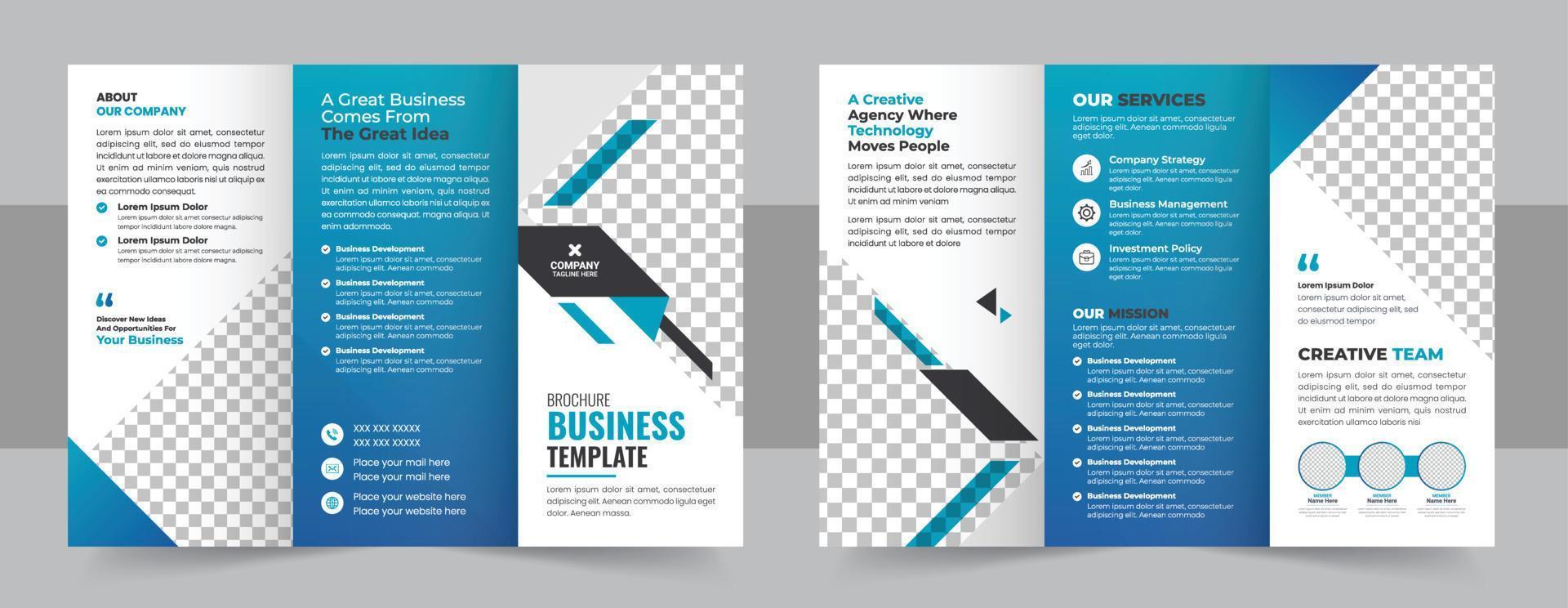 tríptico folleto diseño modelo para tu compañía, corporativo, negocio, publicidad, márketing agencia y Internet negocio vector