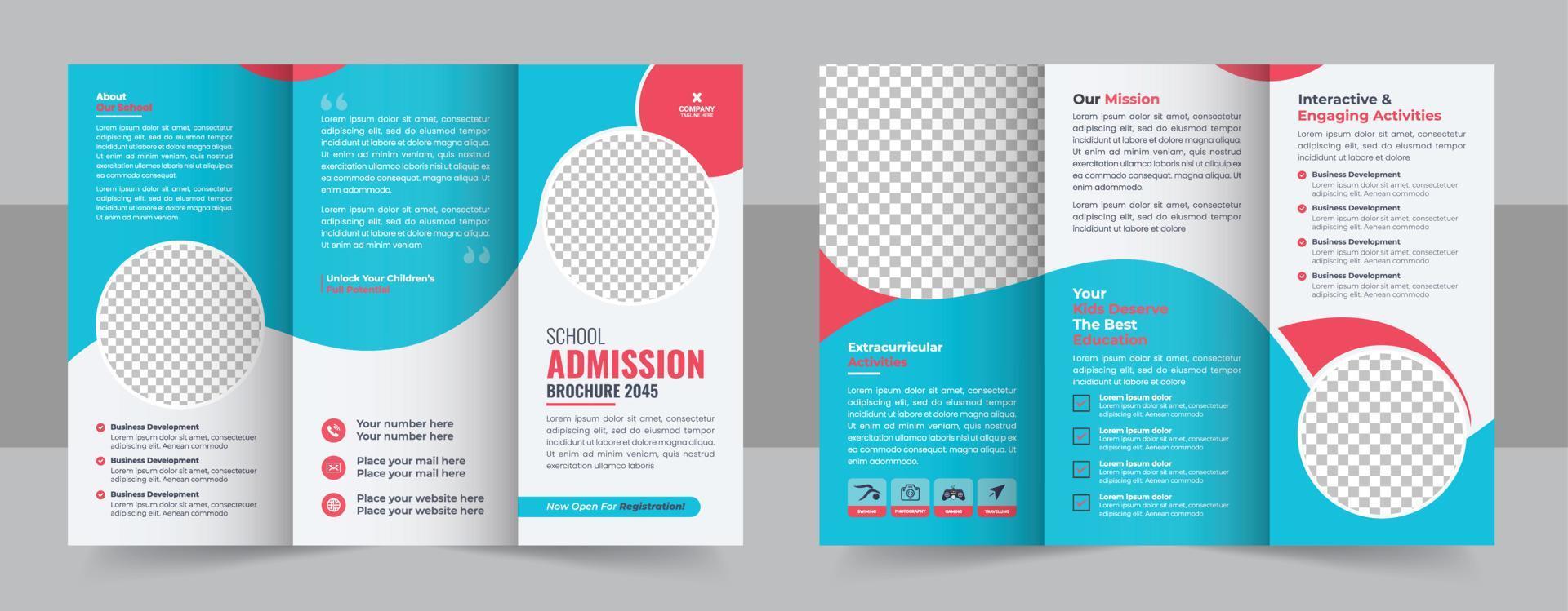 School Admission Tri-fold Brochure Template, Kids back to school education admission trifold brochure template, kids academy brochure template design vector