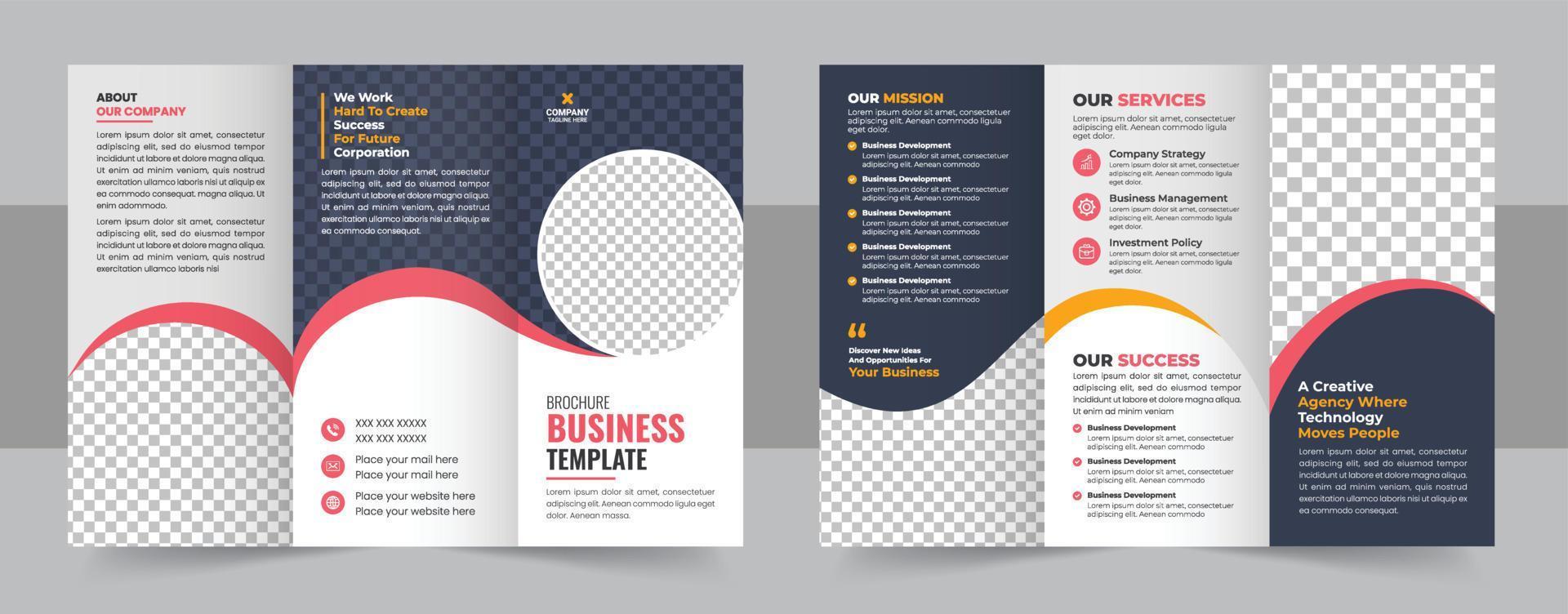 tríptico folleto diseño modelo para tu compañía, corporativo, negocio, publicidad, marketing, agencia vector