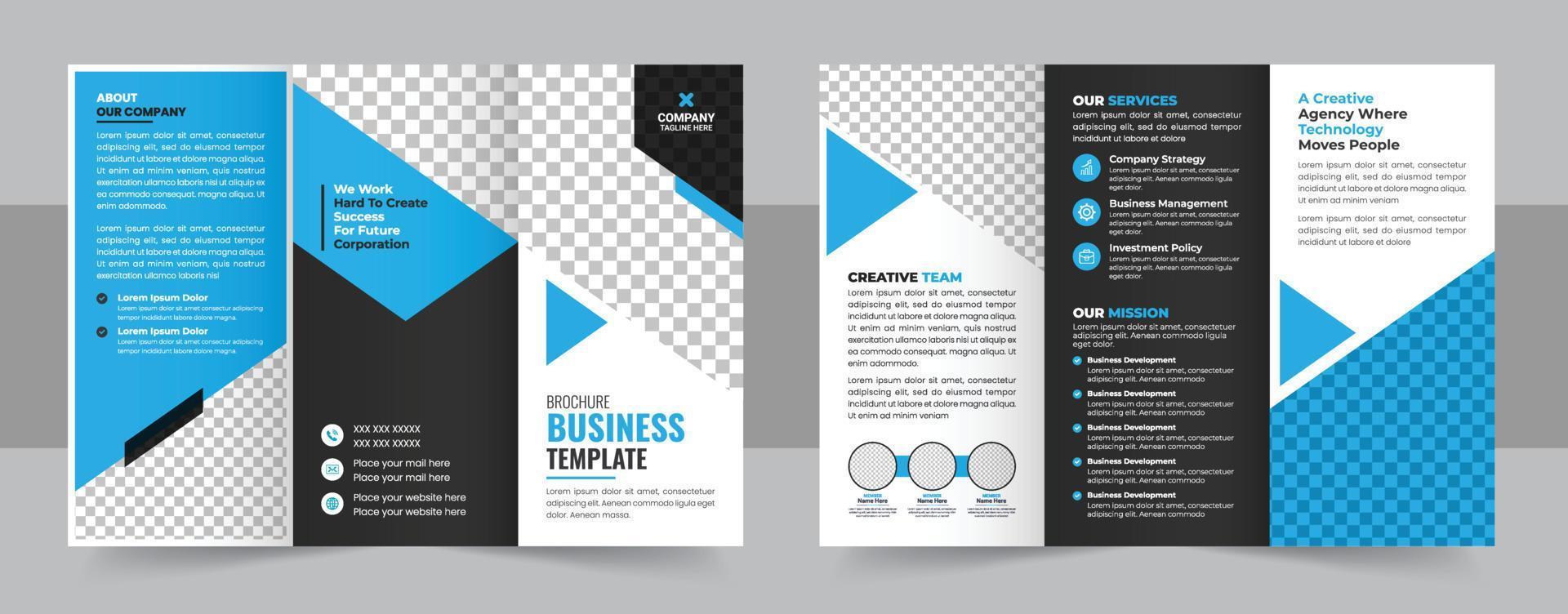 tríptico folleto diseño modelo para tu compañía, corporativo, negocio, publicidad, marketing, agencia vector