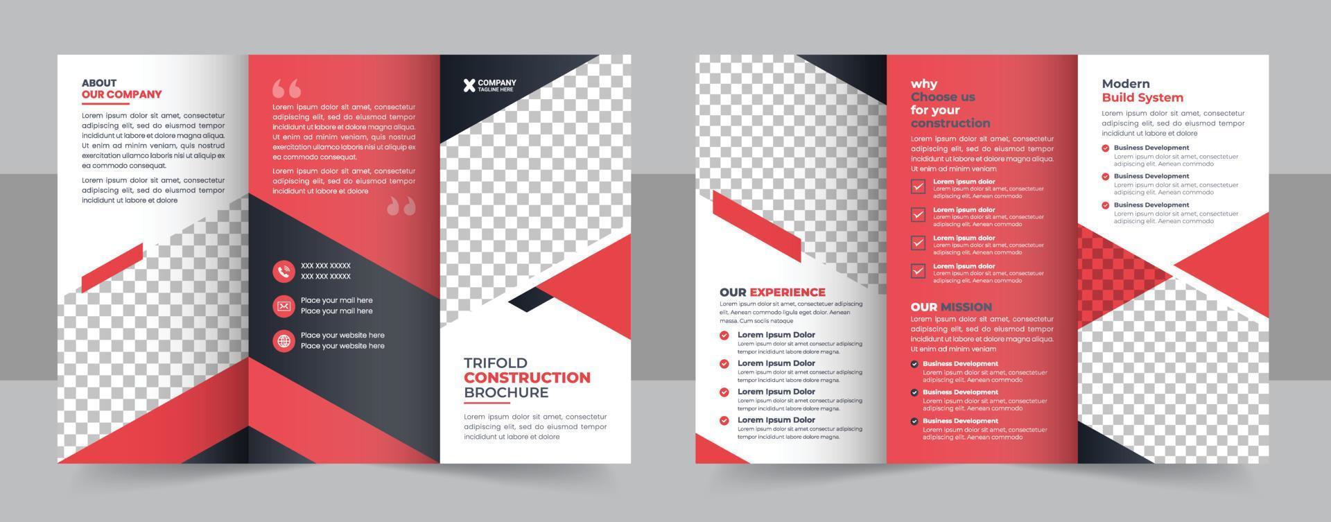 Construction trifold brochure template design, Construction business trifold brochure template, Real estate, construction trifold brochure template vector