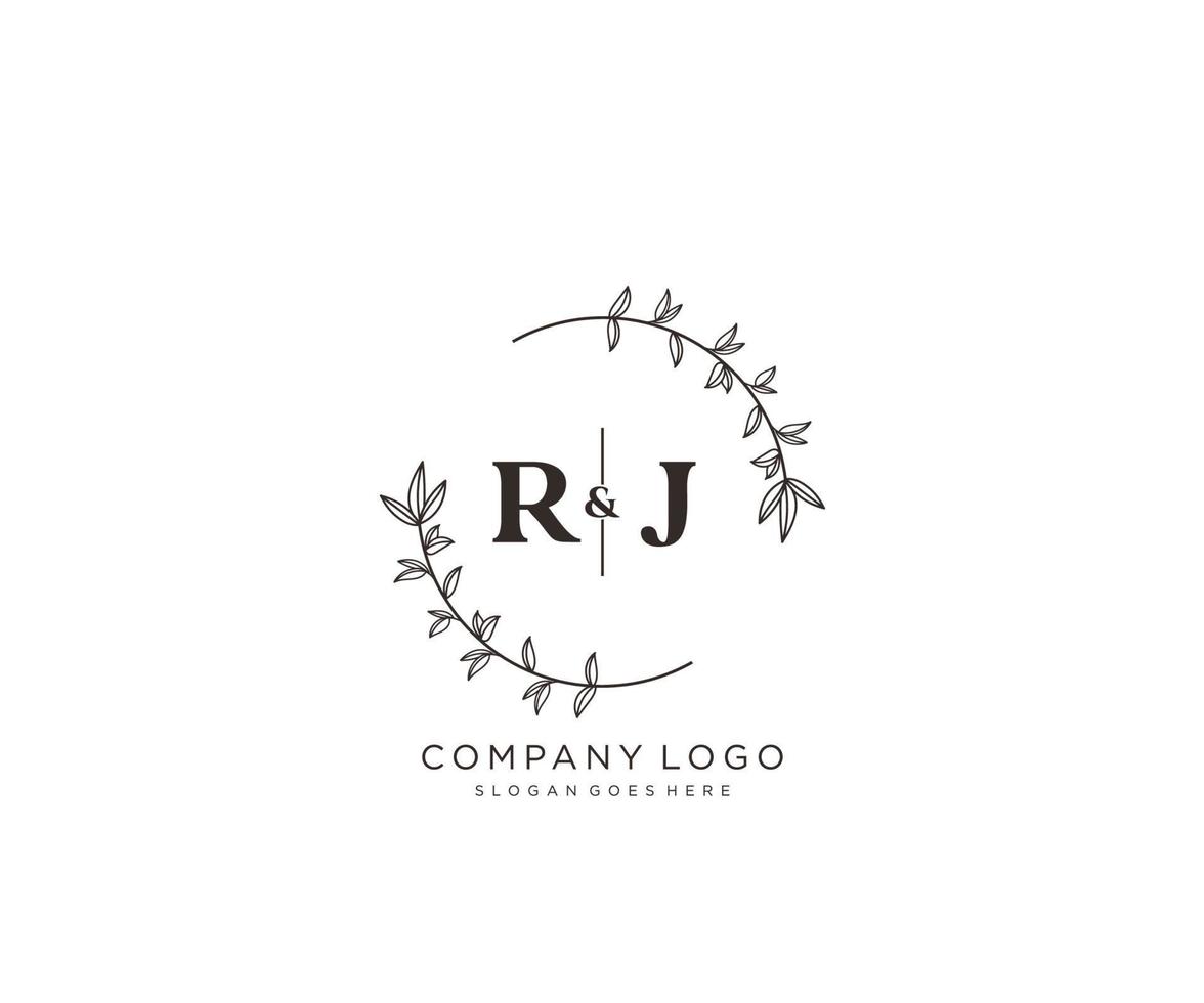 initial RJ letters Beautiful floral feminine editable premade monoline logo suitable for spa salon skin hair beauty boutique and cosmetic company. vector