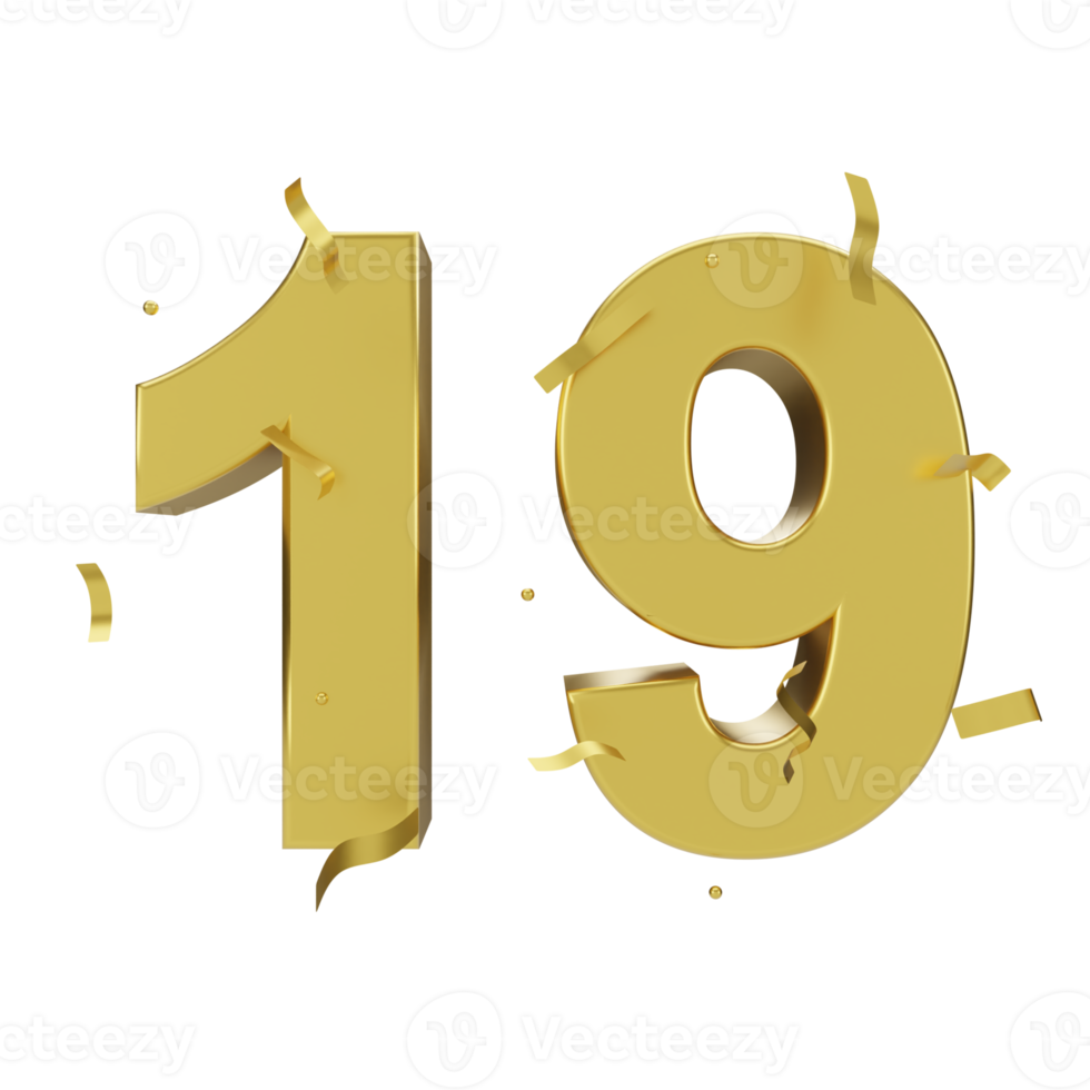 gold 19 number with confetti png