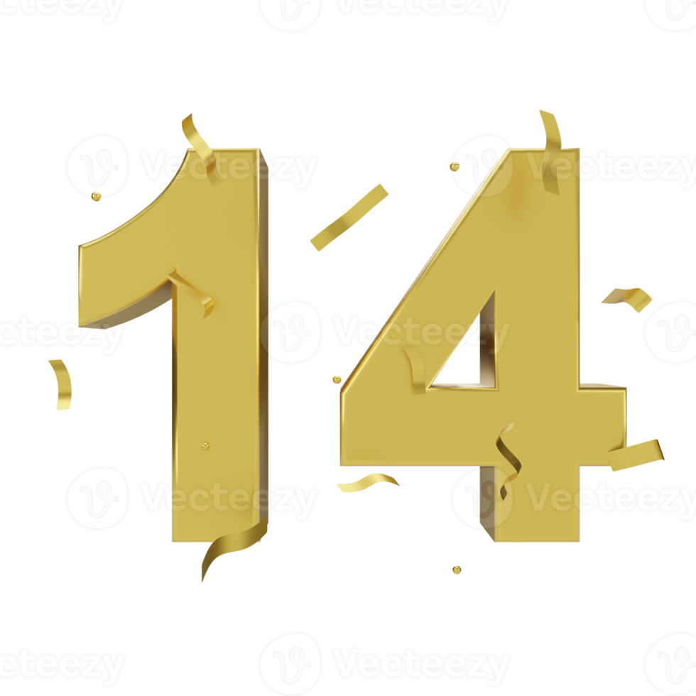 gold 14 number with confetti png