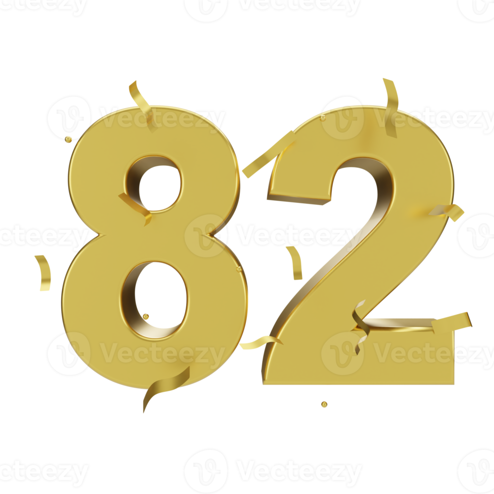 gold 82 number with confetti png