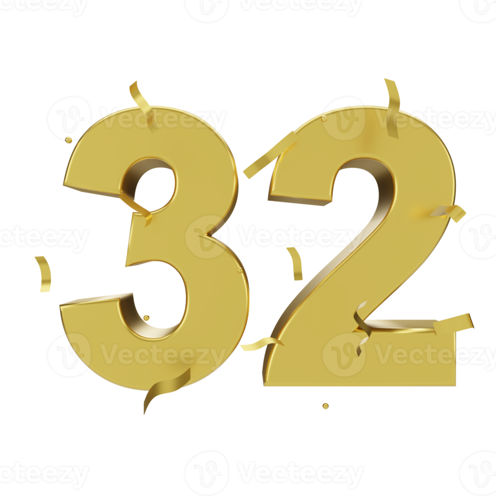 gold 32 number with confetti 22282407 PNG