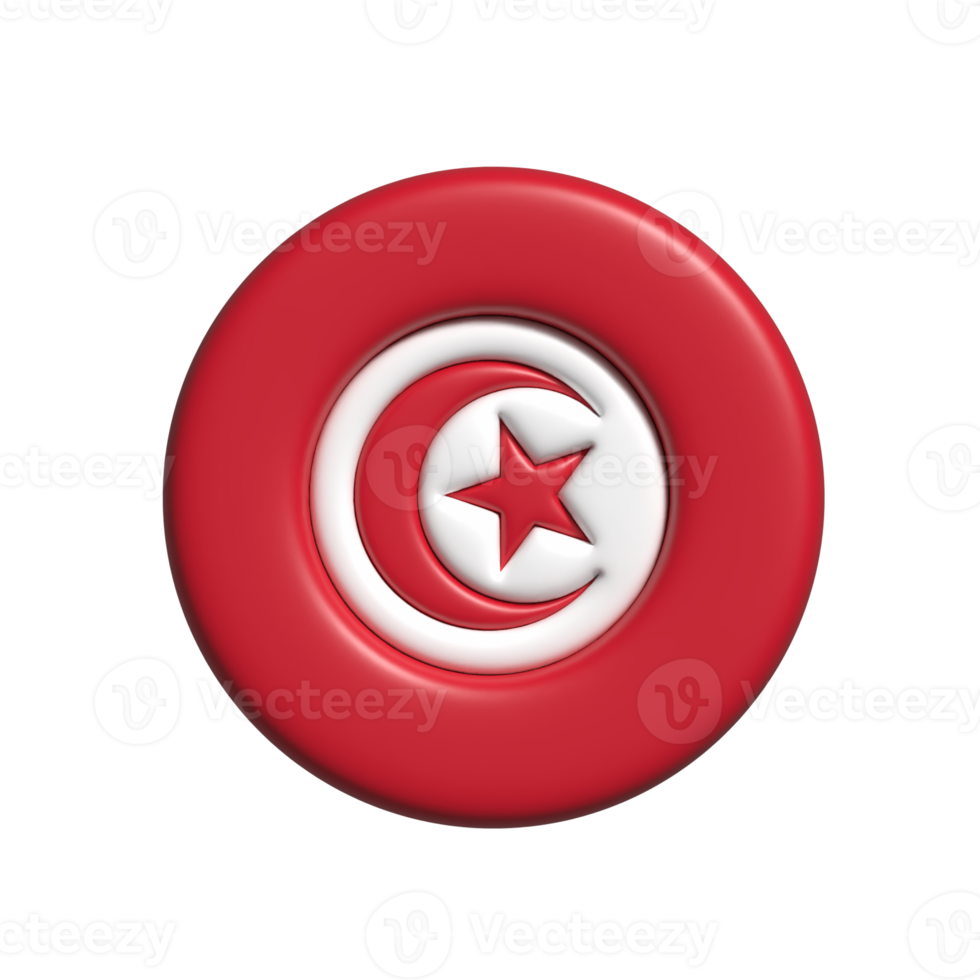 Tunisia cicular flag shape. 3d render png