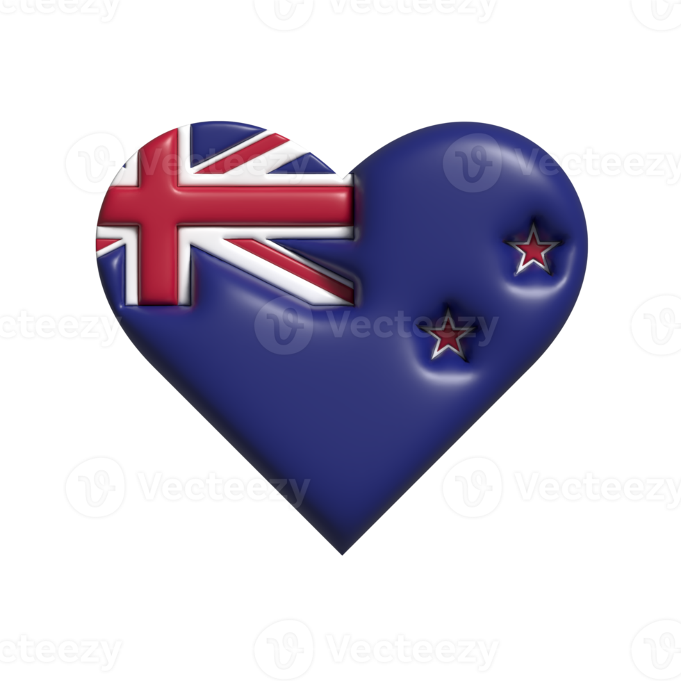 New zealand heart flag shape. 3d render png