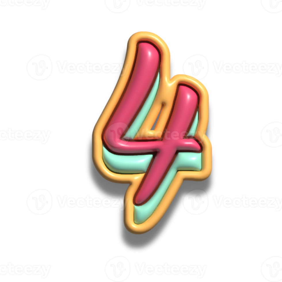 number 4 glossy 3d font png