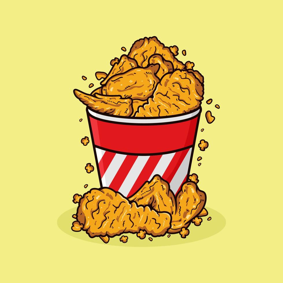 Fried chicken with box flat design illustration vector
