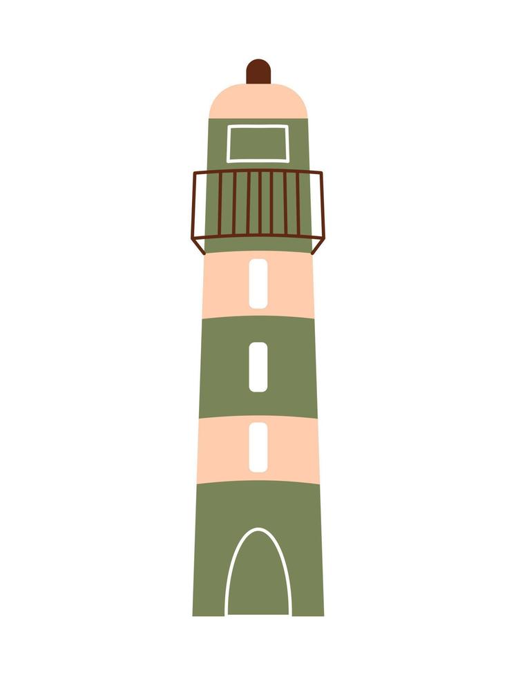 Lighthouse on white isolated background. Illustration of beacon. Navy marine navigation. vector