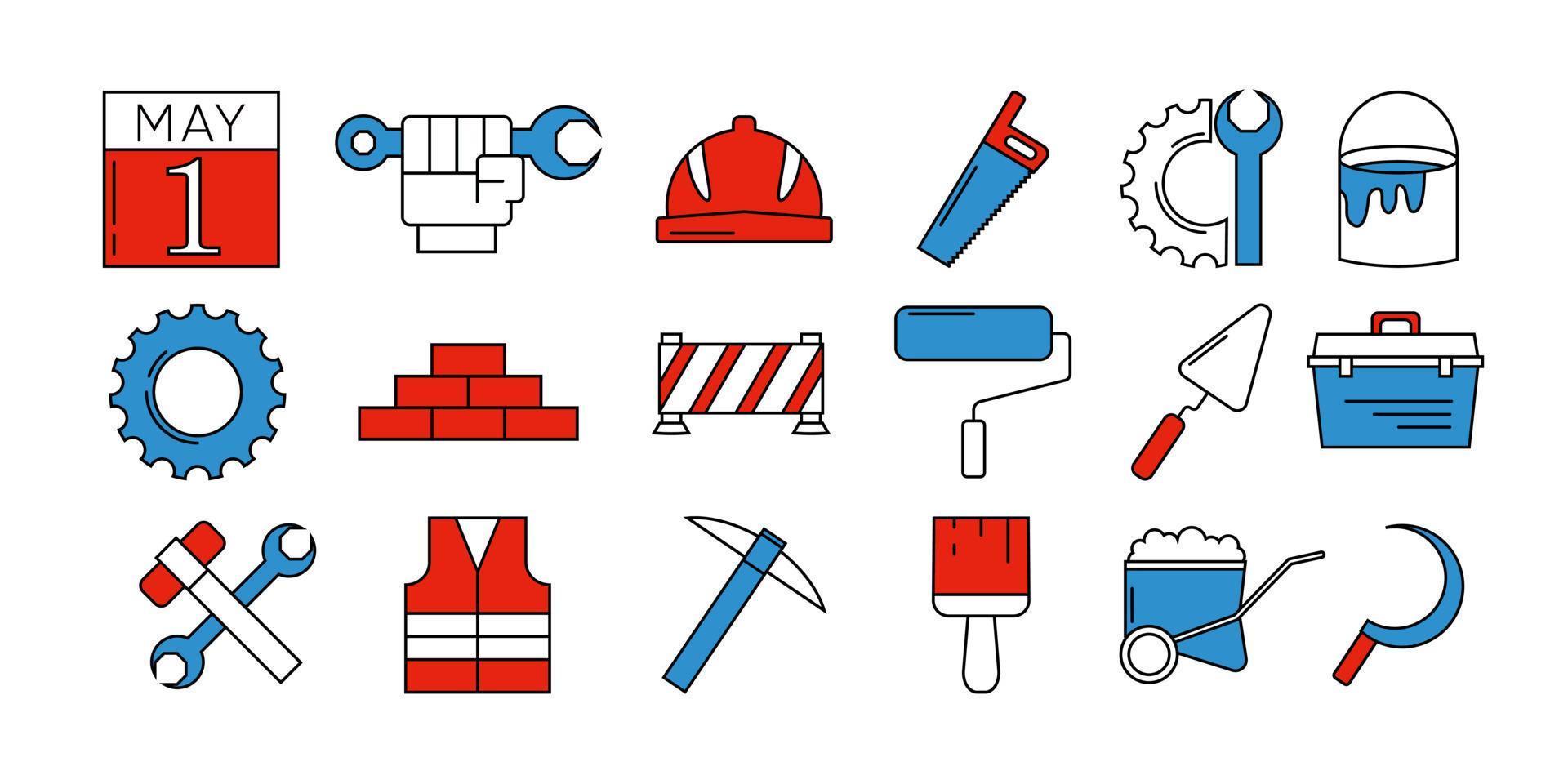 International Labour Day icons set. 1st May Worker s Day. vector