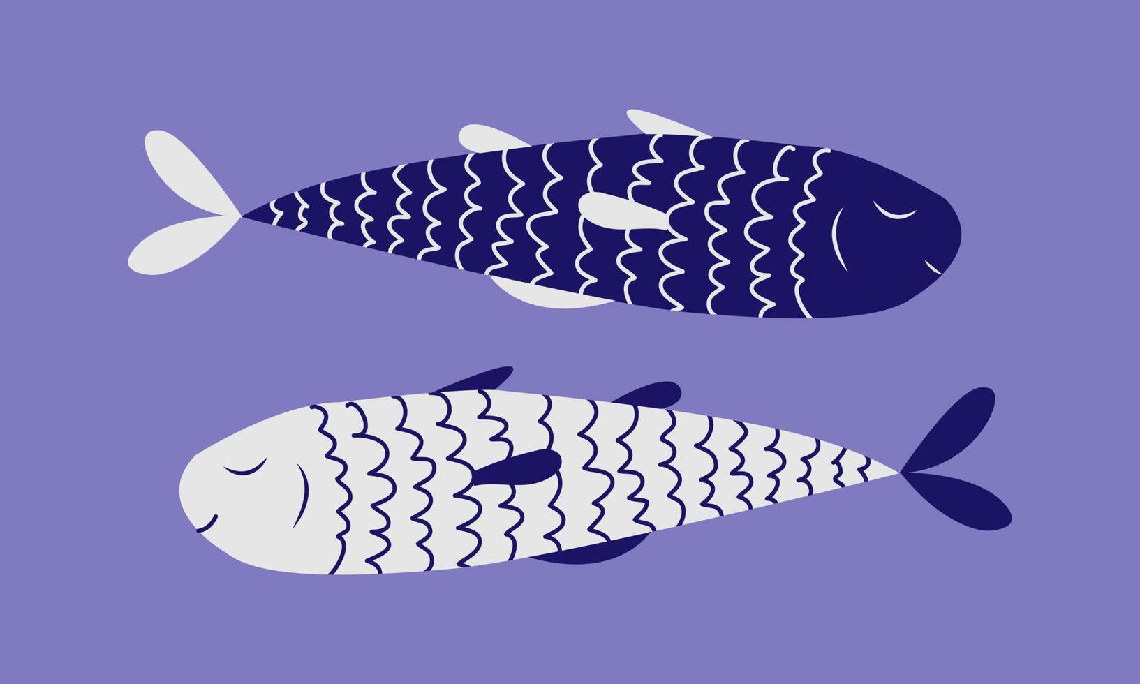 Hand drawn blue fish. Doodle, simple illustration. vector