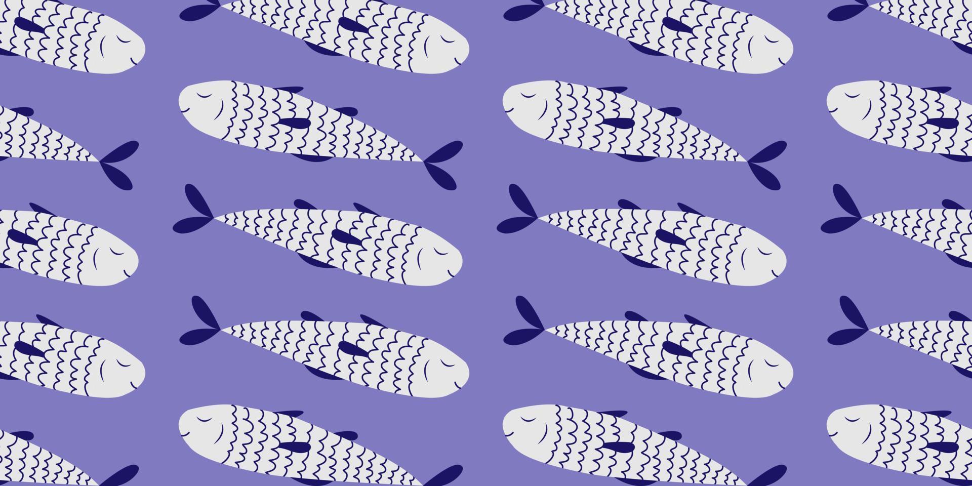 Seamless pattern with hand drawn blue fish. Doodle, simple illustration. It can be used for decoration of textile, paper and other surfaces. vector