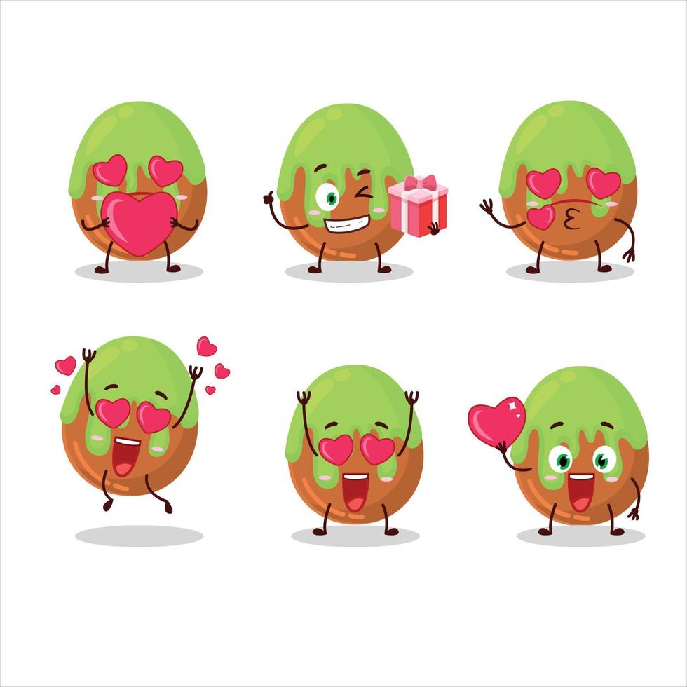 Choco green candy cartoon character with love cute emoticon vector