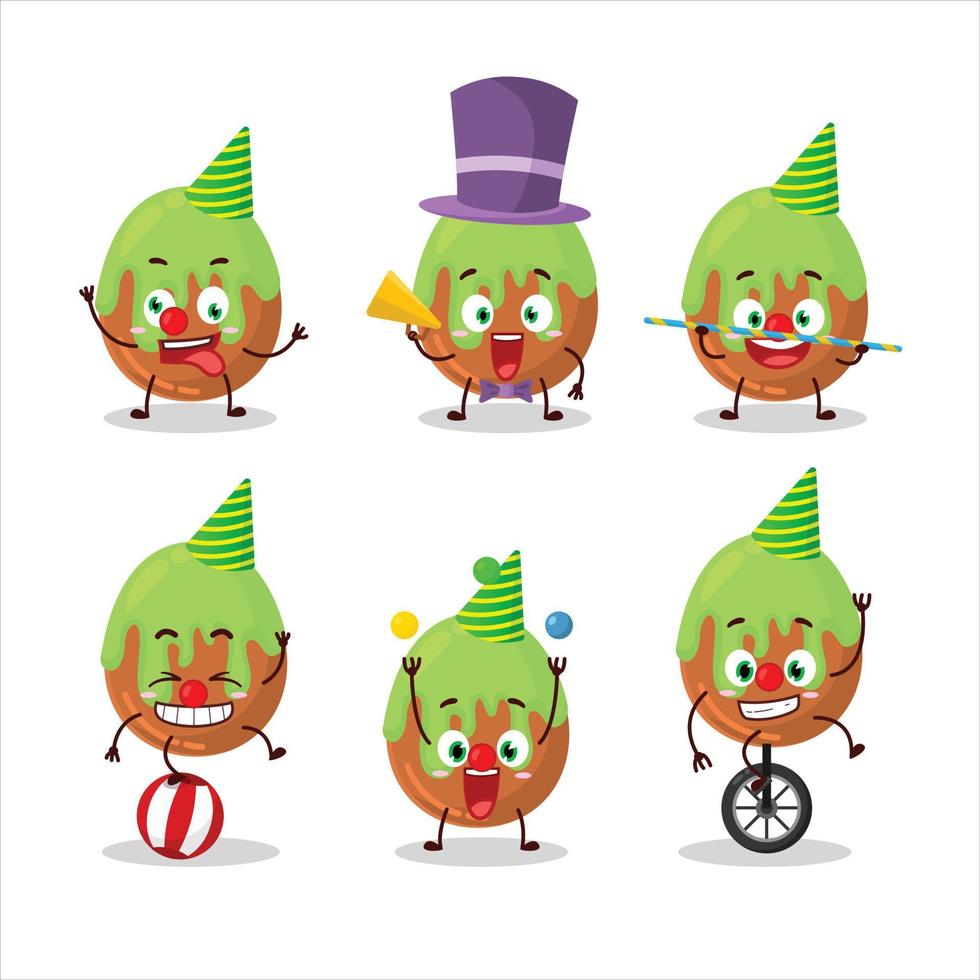 Cartoon character of choco green candy with various circus shows vector