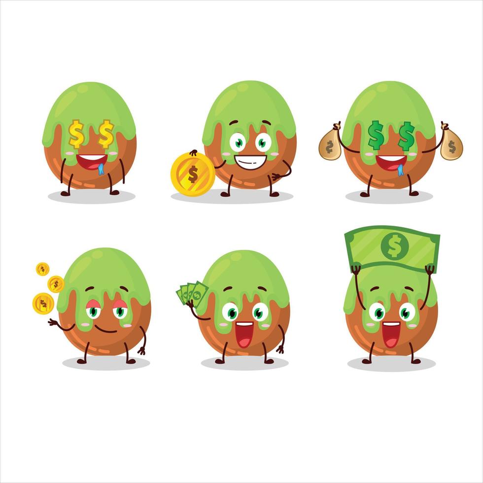 choco verde caramelo dibujos animados personaje con linda emoticon traer dinero vector