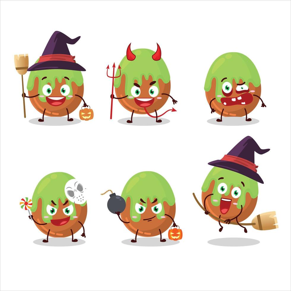 Víspera de Todos los Santos expresión emoticones con dibujos animados personaje de choco verde caramelo vector