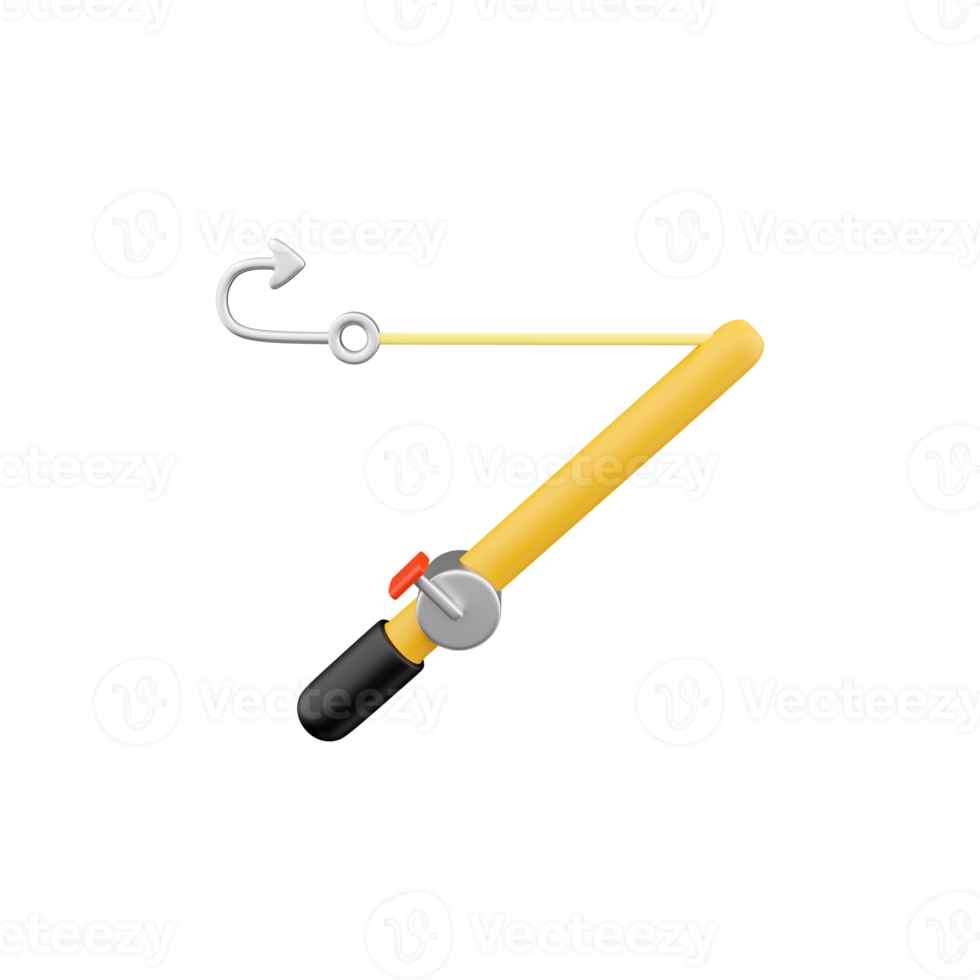 3d pescar varilla y carrete aislado en blanco antecedentes. 3d representación pescar vara. 3d hacer pescar varilla ilustración. png