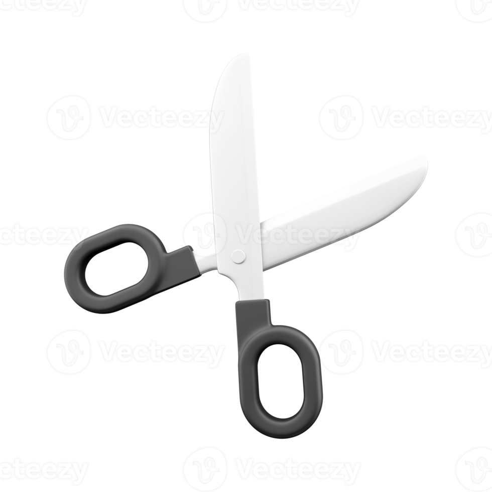 3d render open scissor in white background icon. 3d render scissor icon black and stainless color. 3D render scissor icon on white. png