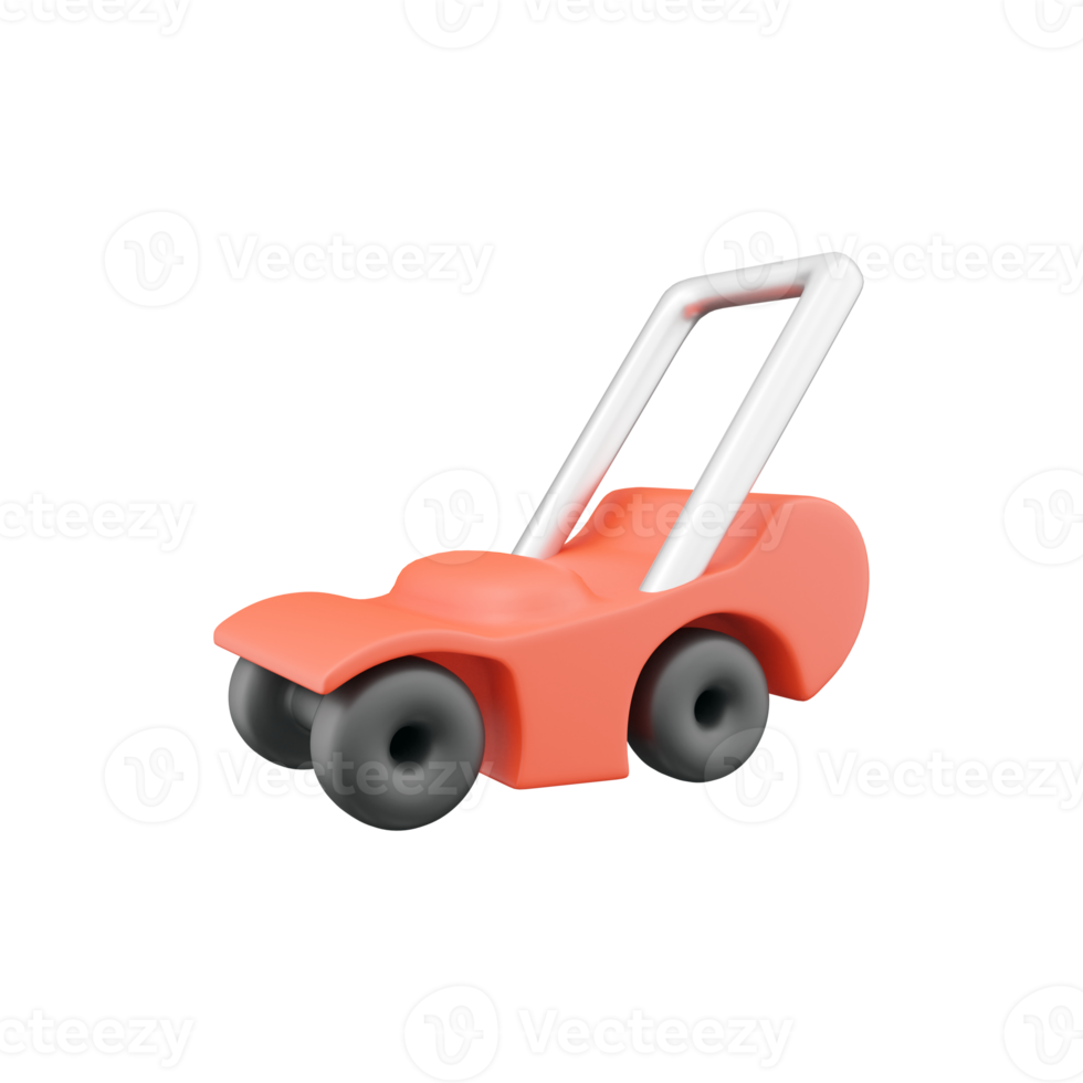 3d render red lawn mower. 3d rendering red lawn mower. 3d render red lawn mower illustration on white background. png