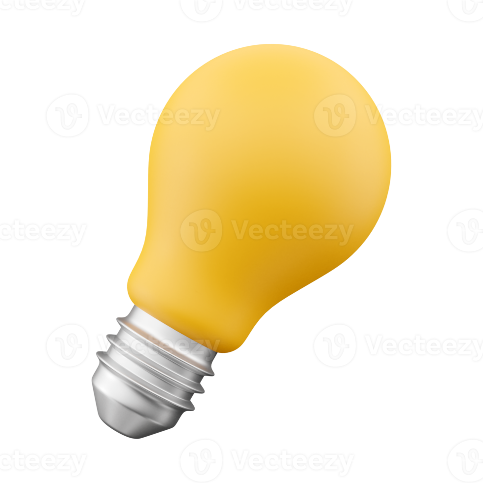 The icon is a realistic yellow light bulb. 3D rendering 22283230 PNG