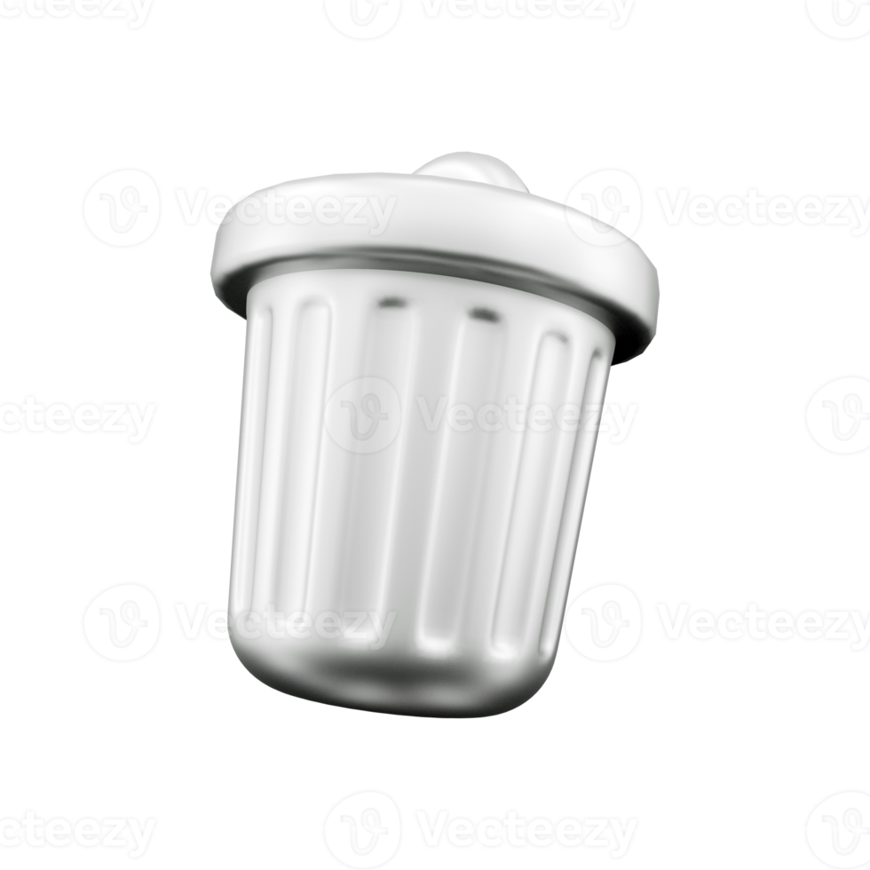 3d render rubbish bin. 3d rendering metal trash can. 3d render trash bin illustration on white background. png