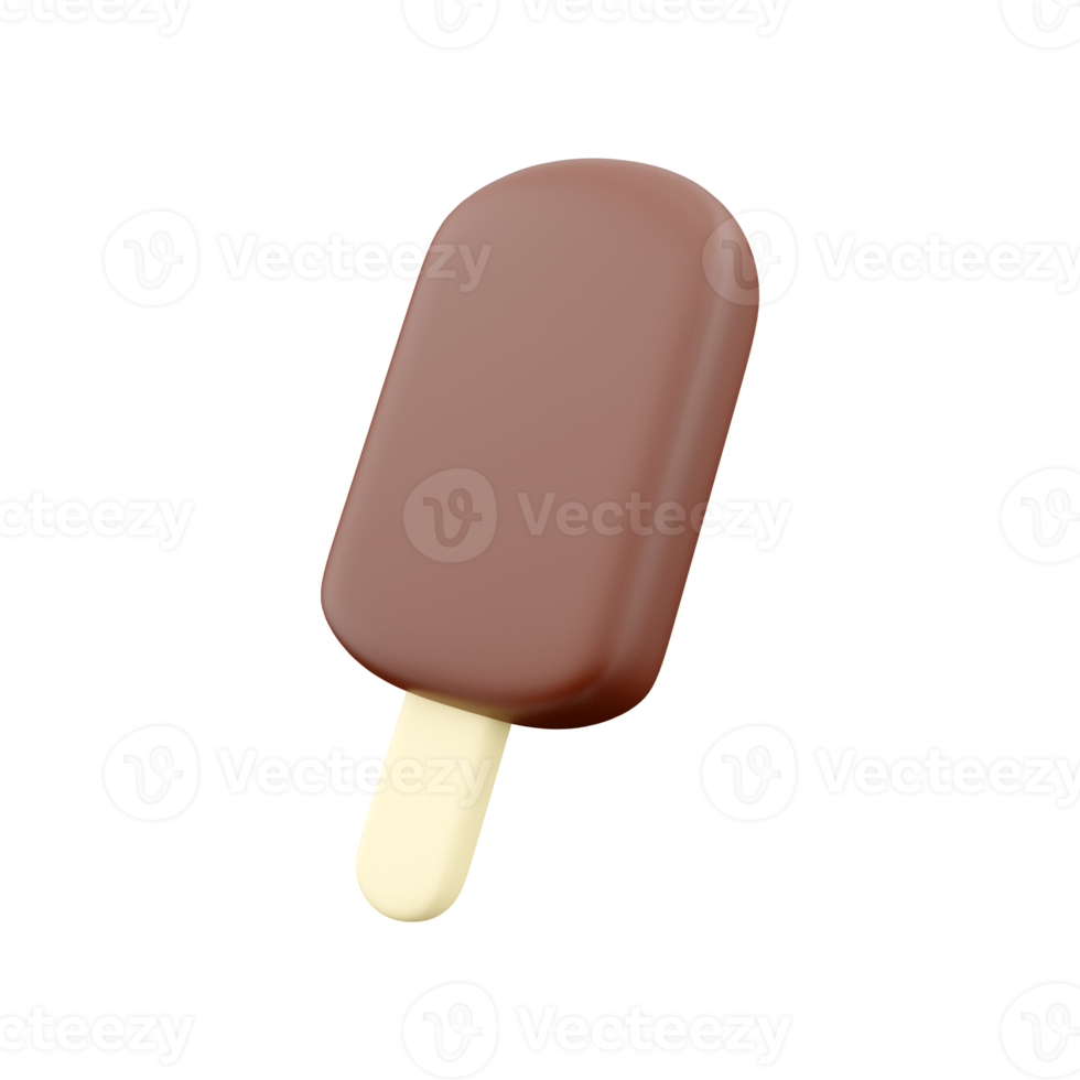 3d render stick ice cream chocolate. 3d rendering cholocate stick icecream . 3d redner stick chocolate ice cream illustration. png