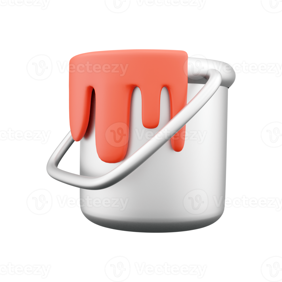 3D render open bucket with a paint color. 3d illustration on white background. 3D render color bucket icon on white. png