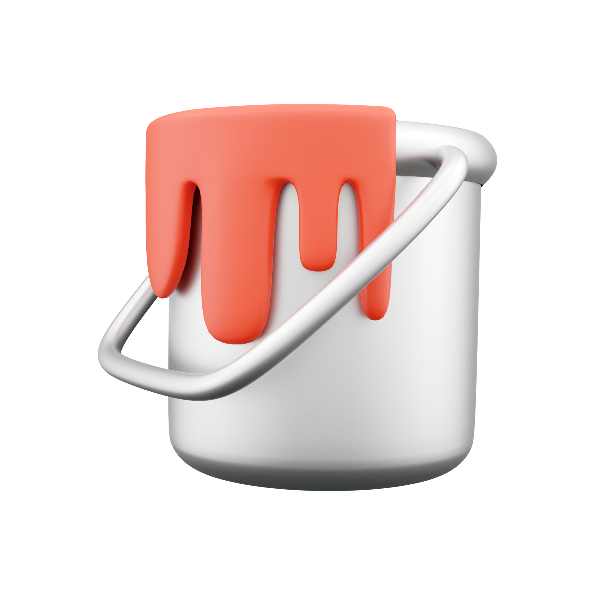3D render open bucket with a paint color. 3d illustration on white