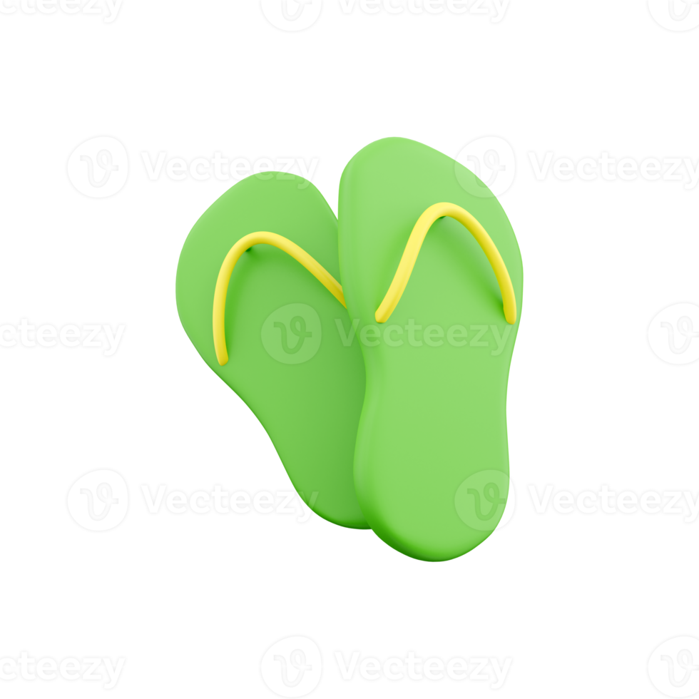 3d render green slippers. 3d rendering beach slippers. 3d render green slippers illustration. png