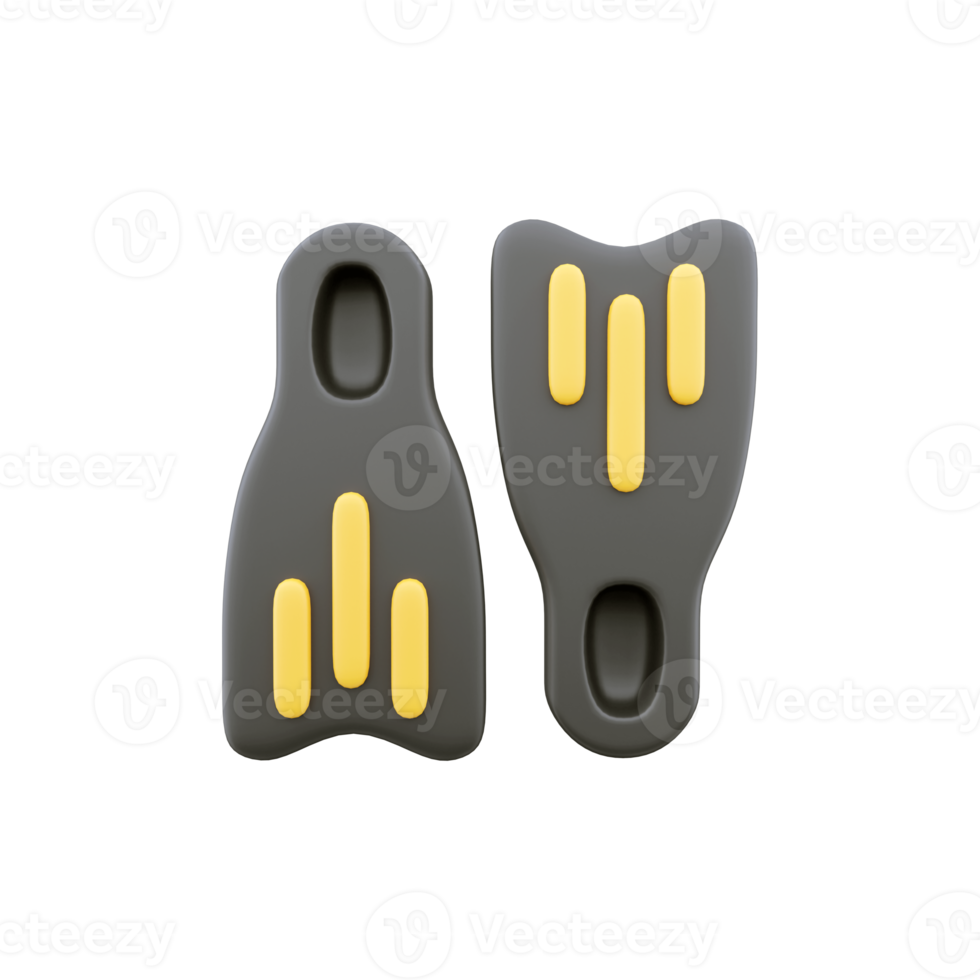 3d render yellow and black fippers. 3d rendering flippers on white bacground. 3d render yellow and black flippers illustration. png